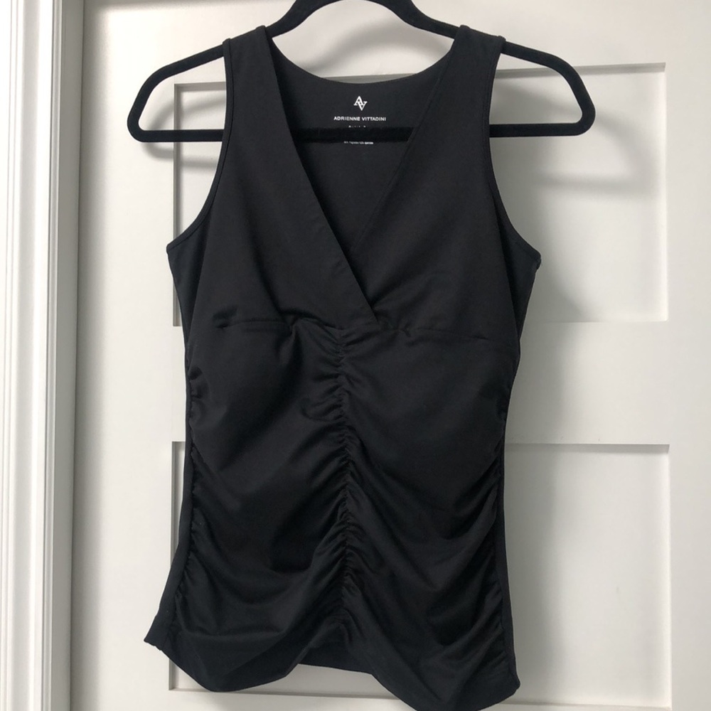 Adrienne Vittadini Black Ruched Sleeveless Tank Top! Athletic Quick Dry Knit! M